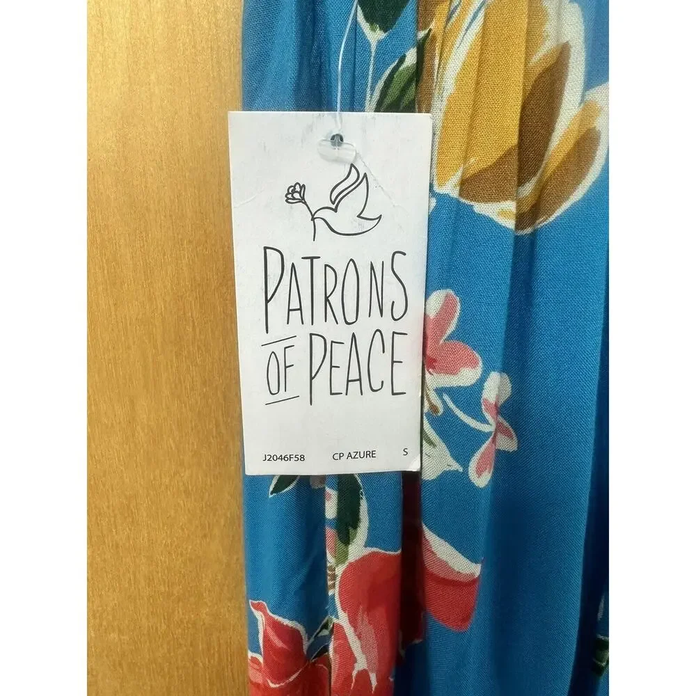 Patrons of Peace Blue Floral Front Slit Skirt Maxi Pleated Elastic Size Small